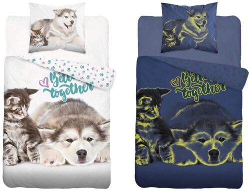 PPE-099a Dekbedovertrek glow in the dark Honden en Katten 140x200 PPE-99