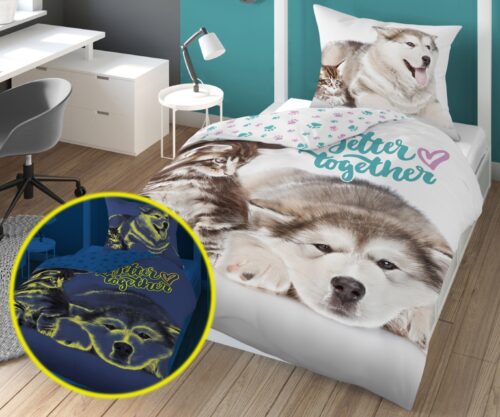 PPE-099b Dekbedovertrek glow in the dark Honden en Katten 140x200 PPE-99