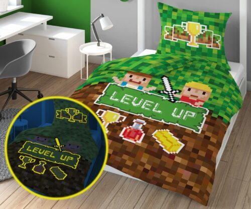 PPE-110d Dekbedovertrek Glow in the Dark Minecraft 140x200 PPE-110