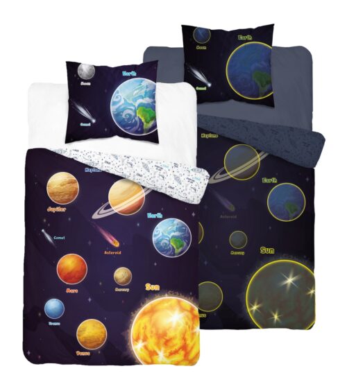 PPE-116c Dekbedovertrek glow in the dark Zonnestelsel 160x200 PPE-116