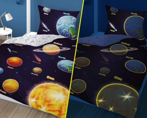 PPE-116e Dekbedovertrek glow in the dark Zonnestelsel 160x200 PPE-116
