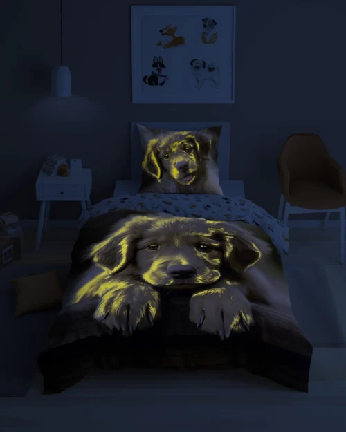 PPE-127c Katoenen dekbedovertrek lichtgevend in het donker hond PPE-127