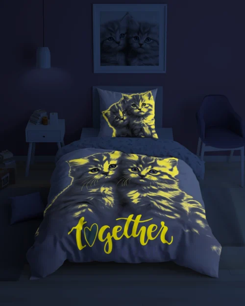 PPE-130c Dekbedovertrek glow in the dark Kittens 160x200 PPE-130