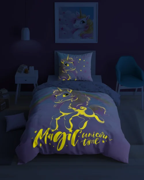 PPE-132c Dekbedovertrek Glow in the Dark Unicorn 160x200 PPE-132