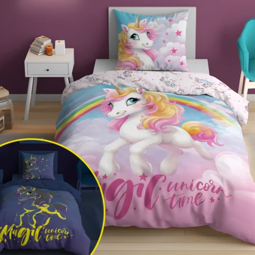 PPE-132d Dekbedovertrek Glow in the Dark Unicorn 160x200 PPE-132