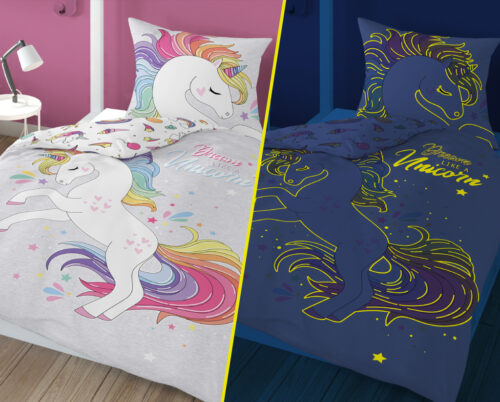 PPE-52b Dekbedovertrek Glow in the Dark Unicorn 160x200 PPE-52