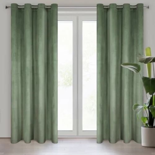 ZKIW-20 Velvet Ringgordijn - Mosgroen