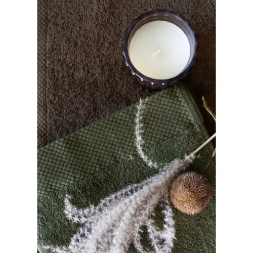 Katoenen Handdoek met Decoratieve Rand - Donkerbruin