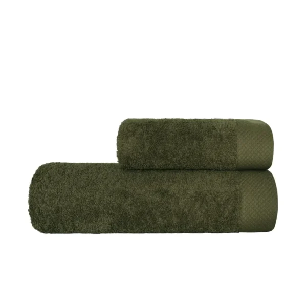 810px_RF11-03a Katoenen Handdoek met Decoratieve Rand - Legergroen