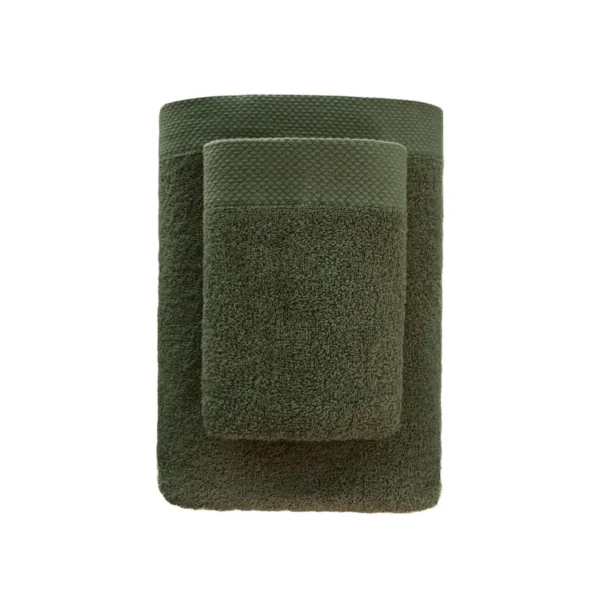 810px_RF11-03c Katoenen Handdoek met Decoratieve Rand - Legergroen