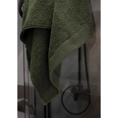 810px_RF11-03e Katoenen Handdoek met Decoratieve Rand - Legergroen