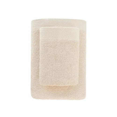 Katoenen Handdoek met Decoratieve Rand - Crème