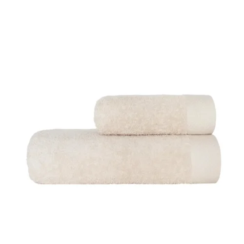 Katoenen Handdoek met Decoratieve Rand - Crème