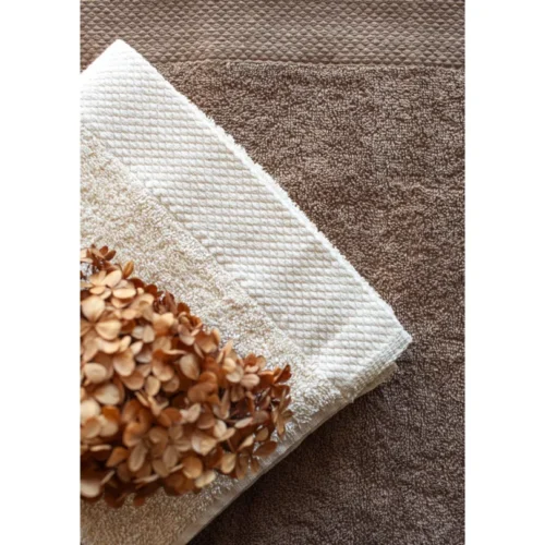 Katoenen Handdoek met Decoratieve Rand - Crème