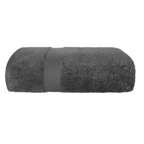 Katoenen Handdoek met Decoratieve Rand - Donkergrijs