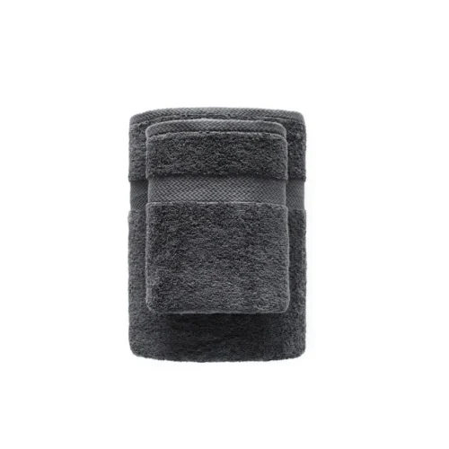 Katoenen Handdoek met Decoratieve Rand - Donkergrijs