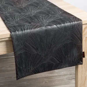 Fluwelen Tafelloper met Bloemen - Zwart