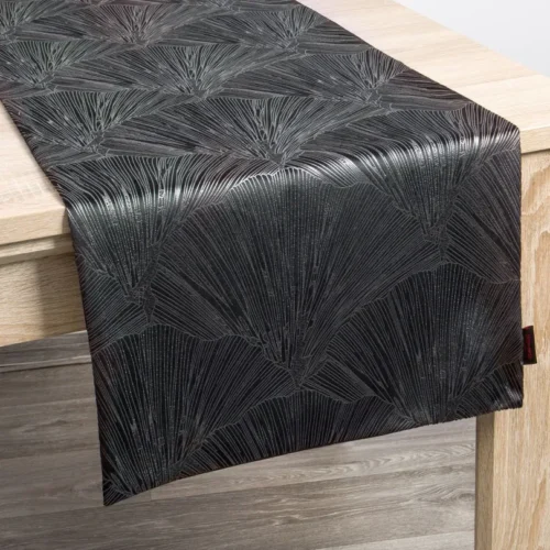 Fluwelen Tafelloper met Bloemen - Zwart