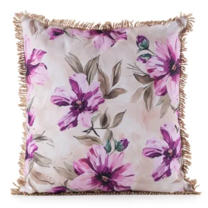 Waterdichte Tuinkussenhoes met Franjes - Beige & Roze Bloemen