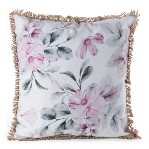 JA176-02 Waterdichte Tuinkussenhoes met Franjes - Wit & Roze
