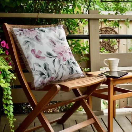 JA176-02a Waterdichte Tuinkussenhoes met Franjes - Wit & Roze