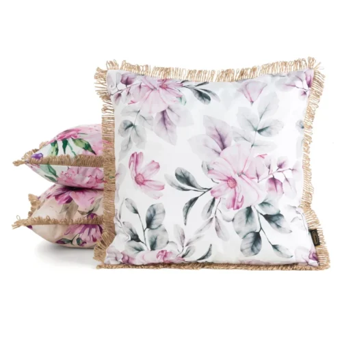 JA176-02b Waterdichte Tuinkussenhoes met Franjes - Wit & Roze