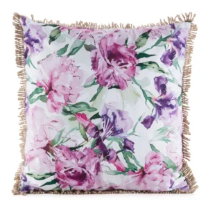 Waterdichte Tuinkussenhoes met Franjes - Roze & Paarse Bloemen