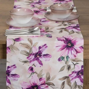 Waterdichte Tafelloper - Beige met Roze Bloemen