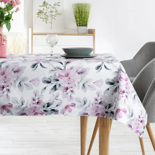 OKP02-1 Waterdicht Tafelkleed - Wit met Roze Bloemen (140x220)