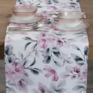 Waterdichte Tafelloper - Wit met Roze Bloemen