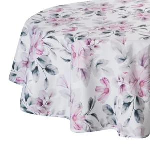 Waterdicht Tafelkleed Rond - Wit met Roze Bloemen (150cm)