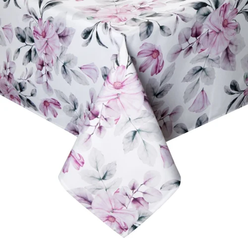OKP02-1b Waterdicht Tafelkleed - Wit met Roze Bloemen (140x220)