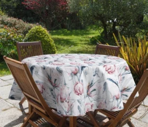 Waterdicht Tafelkleed Rond - Wit/Roze/Groene Bloemen (150cm)