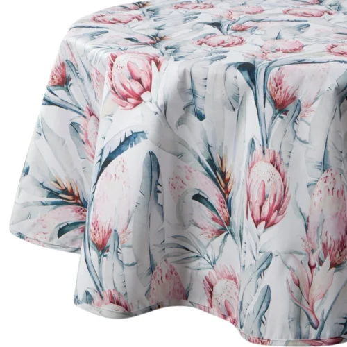 OKP04-1-KO1 Waterdicht Tafelkleed Rond - Wit/Roze/Groene Bloemen (150cm)