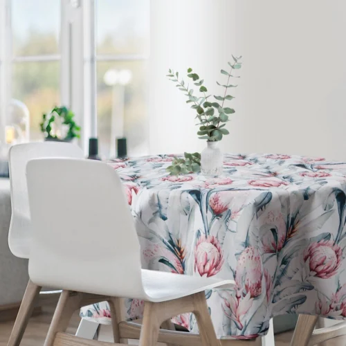 OKP04-1-KO2 Waterdicht Tafelkleed Rond - Wit/Roze/Groene Bloemen (150cm)
