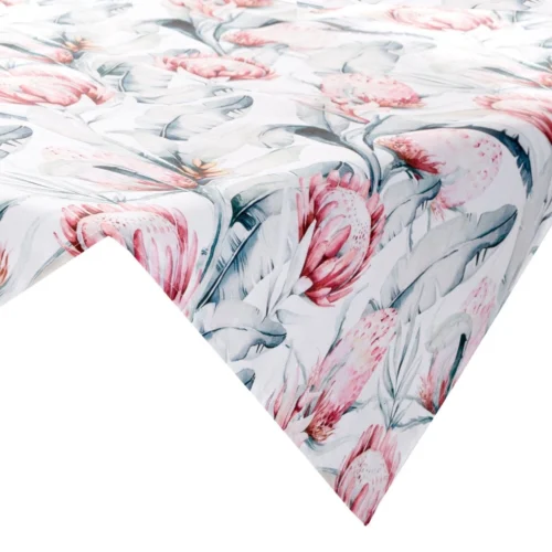 OKP04-1-N1 Waterdicht Tafelkleed Vierkant - Wit/Roze/Groene Bloemen (85x85)