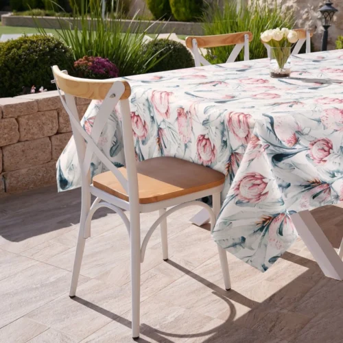 OKP04-1-O Waterdicht Tafelkleed - Wit/Roze/Groene Bloemen (140x220)