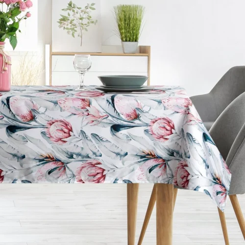 OKP04-1-O1 Waterdicht Tafelkleed - Wit/Roze/Groene Bloemen (140x220)