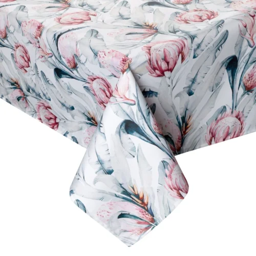 OKP04-1-O2 Waterdicht Tafelkleed Vierkant - Wit/Roze/Groene Bloemen (85x85)