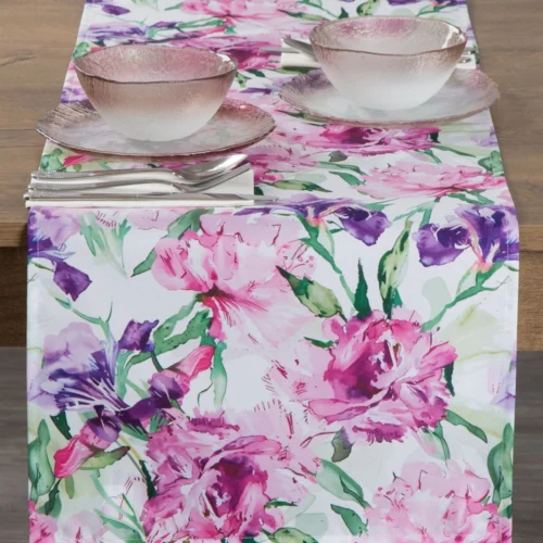 OKP05-1-B Waterdichte Tafelloper - Roze en Paarse bloemen