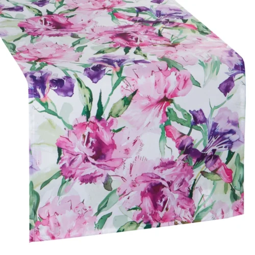 OKP05-1-B1 Waterdichte Tafelloper - Roze en Paarse bloemen