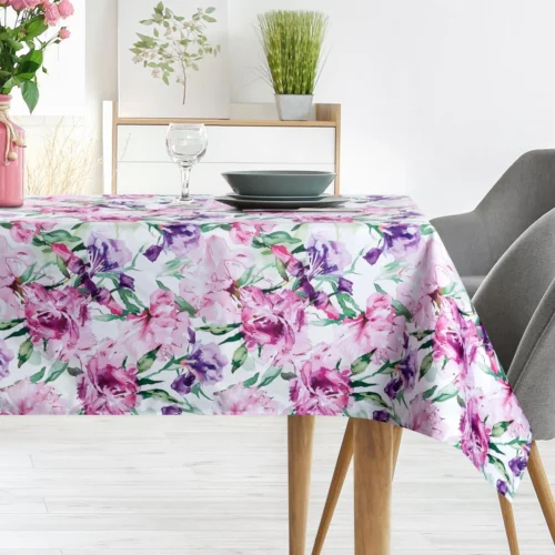 OKP05-1-O1 Waterdicht Tafelkleed - Roze en Paarse Bloemen (140x220)
