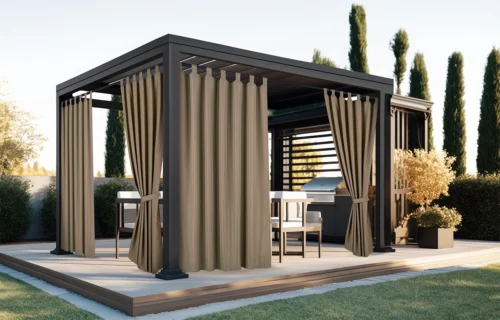 ZMOA-03a Waterdicht Tuingordijn met Lussen - Taupe (220cm hoog)