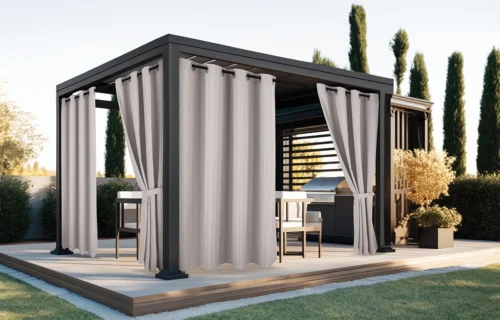 ZMOC-01a Waterdicht Buitengordijn met Ringen - Beige (200cm hoog)