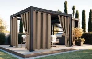 Waterdicht Buitengordijn met Ringen - Taupe (200cm hoog)