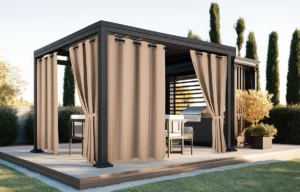 Waterdicht Buitengordijn met Ringen - Camel (200cm hoog)