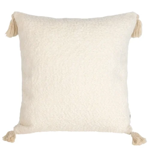 Bouclé kussensloop met decoratieve kwastjes J02A-01